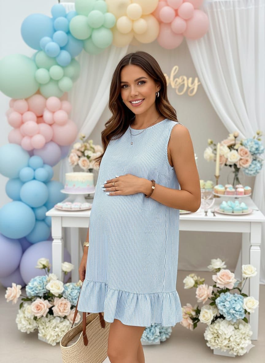 Vestido maternidad celeste corto