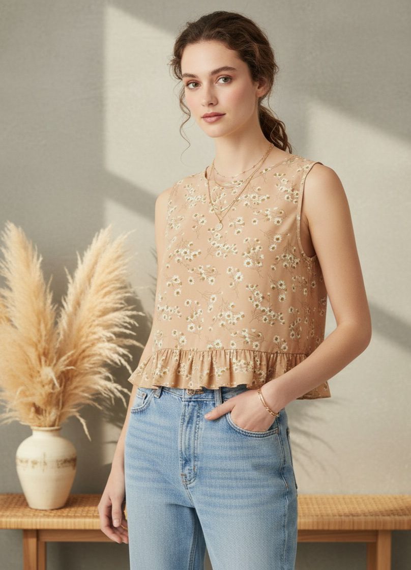 Top Crema con estampado Flores