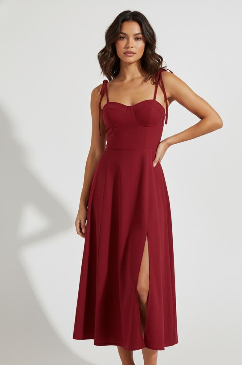 Vestido midi de tirantes rojo