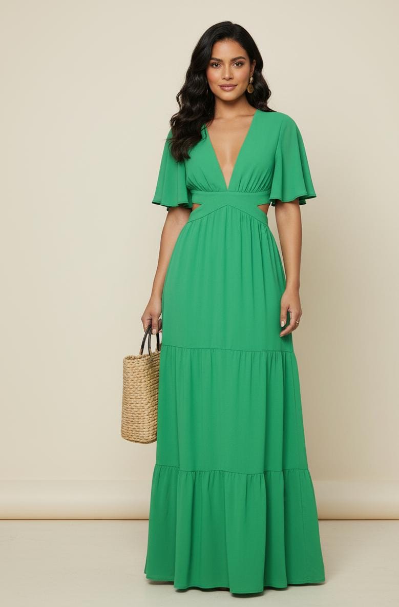 Vestido maxi verde con mangas