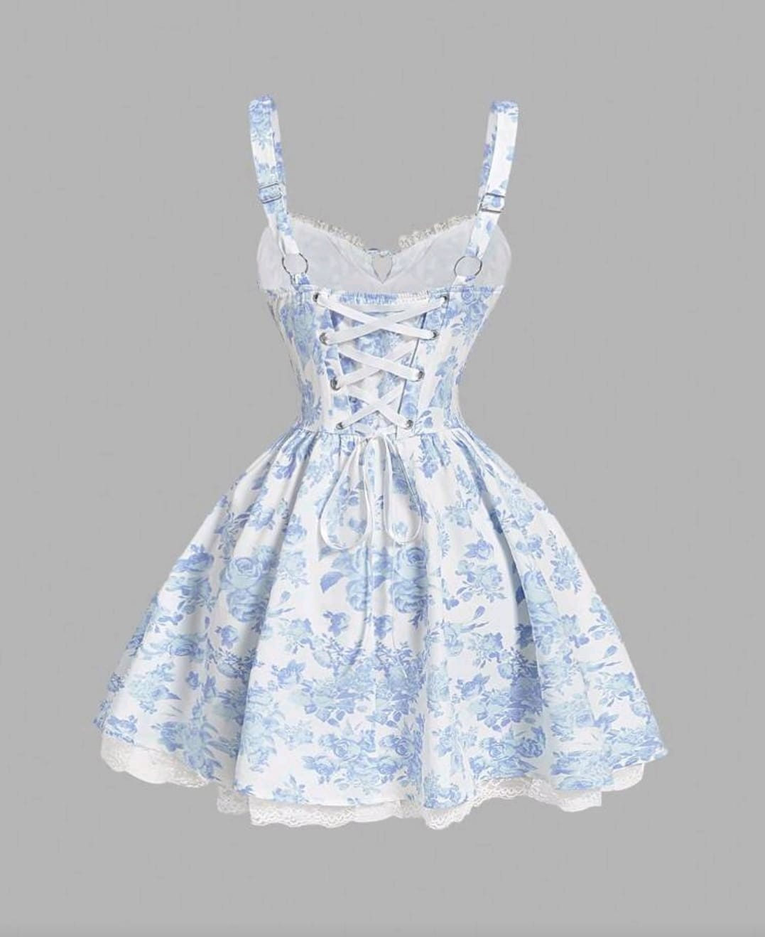 Vestido corto coquette de tirantes estampado azul