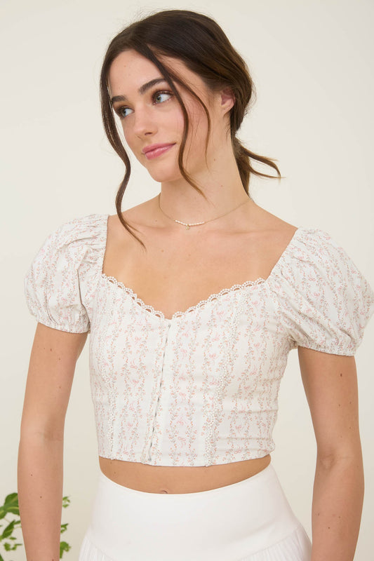 Top con estampado floral con mangas puff