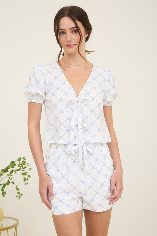 Conjunto Estampado de top y Short de Lino