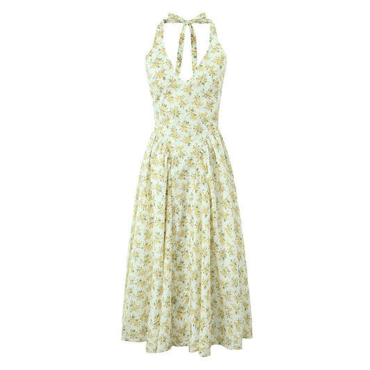 Vestido midi halter cuello V floral
