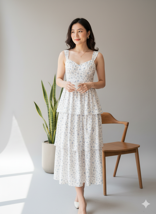 Vestido de tirantes midi blanco estampado