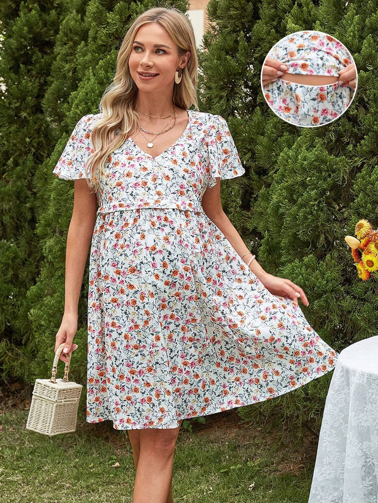Vestido de lactancia blanco con estampado floral