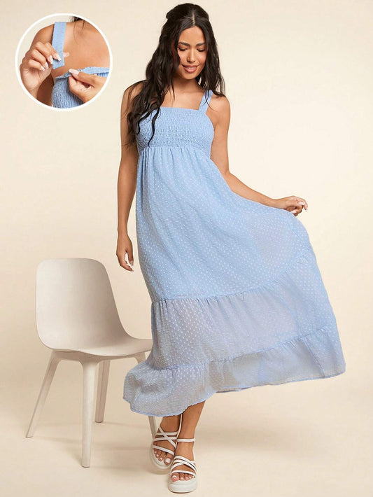 Vestido de lactancia celeste largo