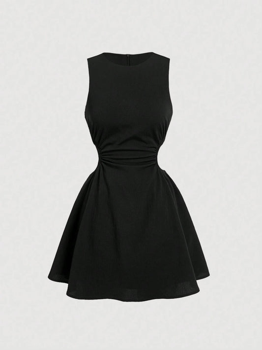 Vestido corto  romántico burbuja negro sin mangas