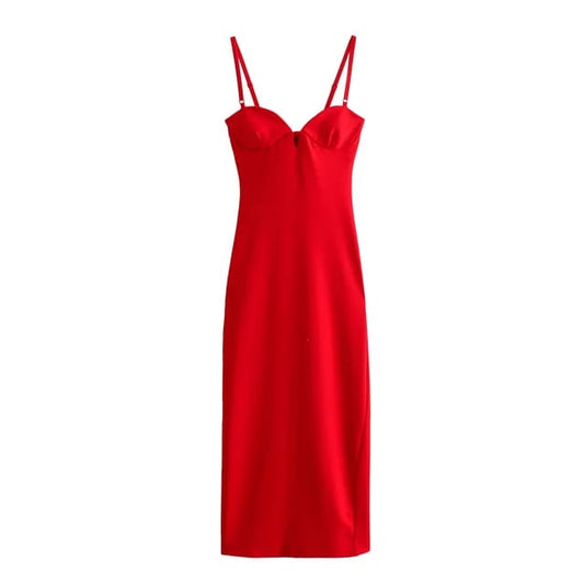 Vestido midi ajustado con bra rojo de tirantes