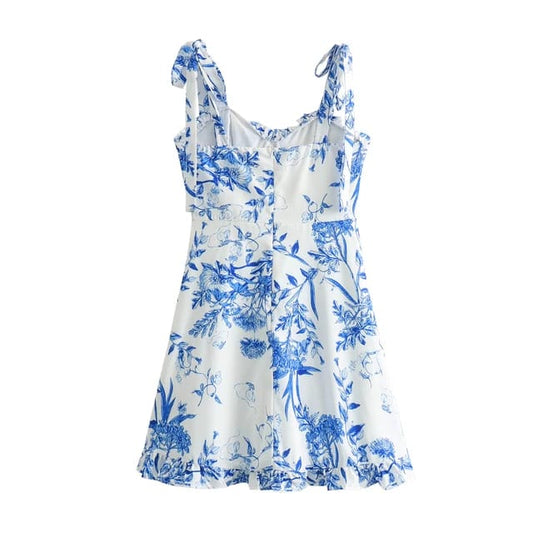 Vestido blanco estampado azul