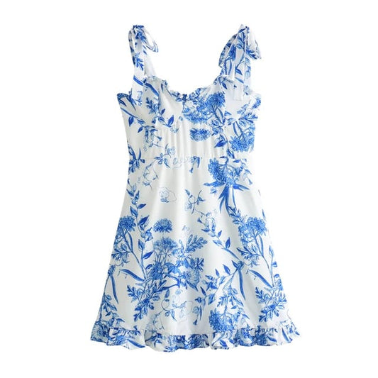 Vestido blanco estampado azul