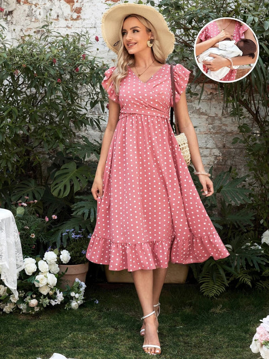 Vestido Maternidad con estampado de puntos con diseño para lactancia