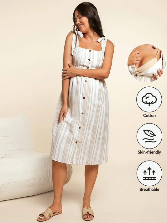 Vestido casual maternidad y lactancia con rayas algodón