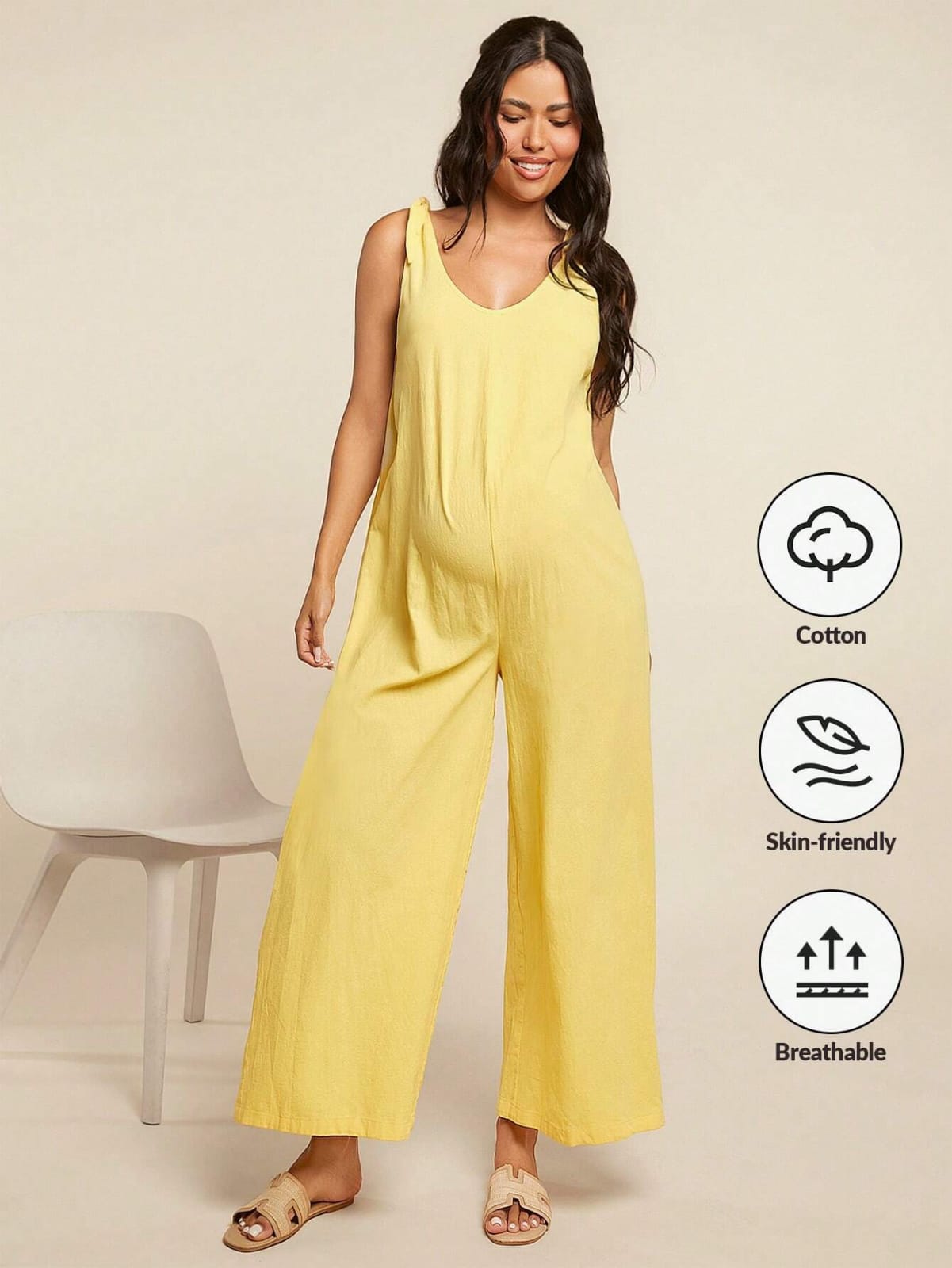 Jumpsuit de maternidad amarillo de algodón