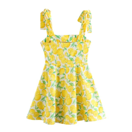 Vestido corto de limones con tirantes de amarrar