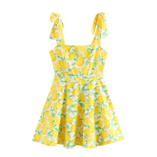 Vestido corto de limones con tirantes de amarrar