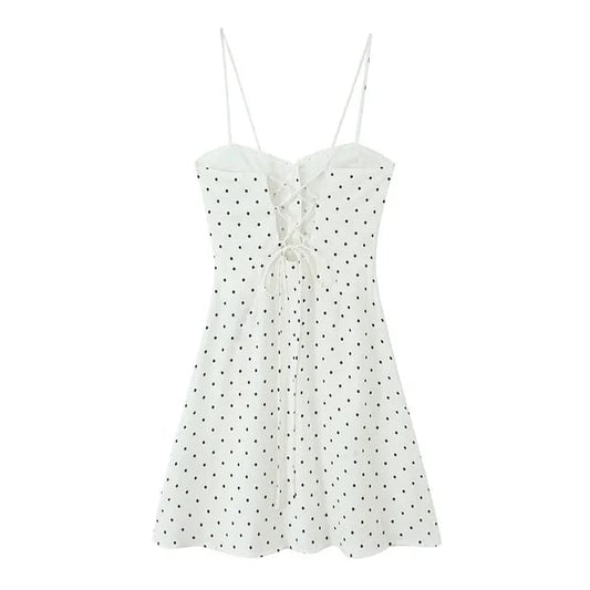 Vestido corto blanco de puntos de tirantes