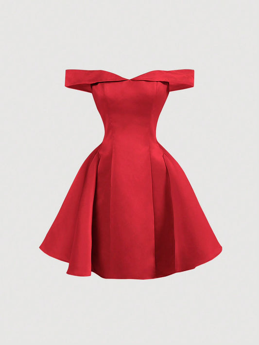 Vestido rojo corto hombros descubiertos