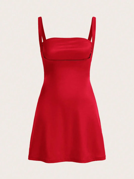 Vestido corto ajustado en el pecho rojo, de tirantes