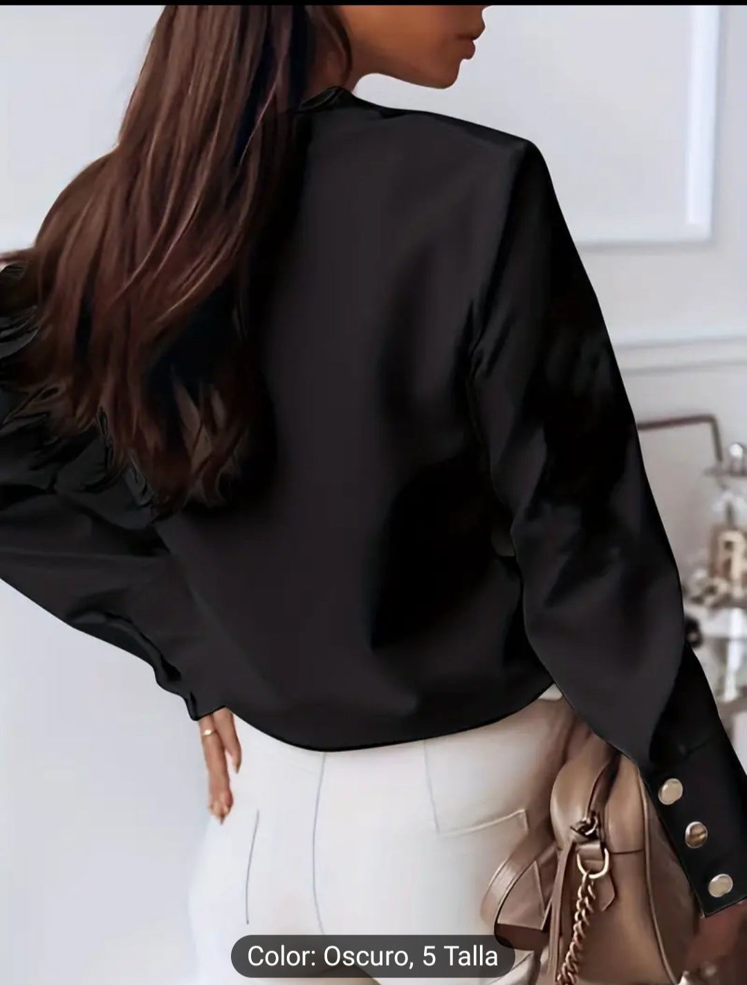 Blusa Negro manga larga botones plateado