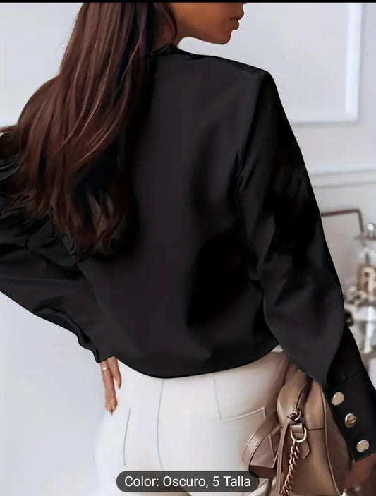 Blusa Negro manga larga botones plateado