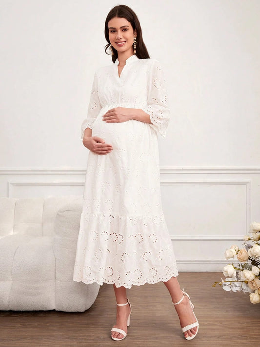 Vestido maternidad blanco largo mangas largas