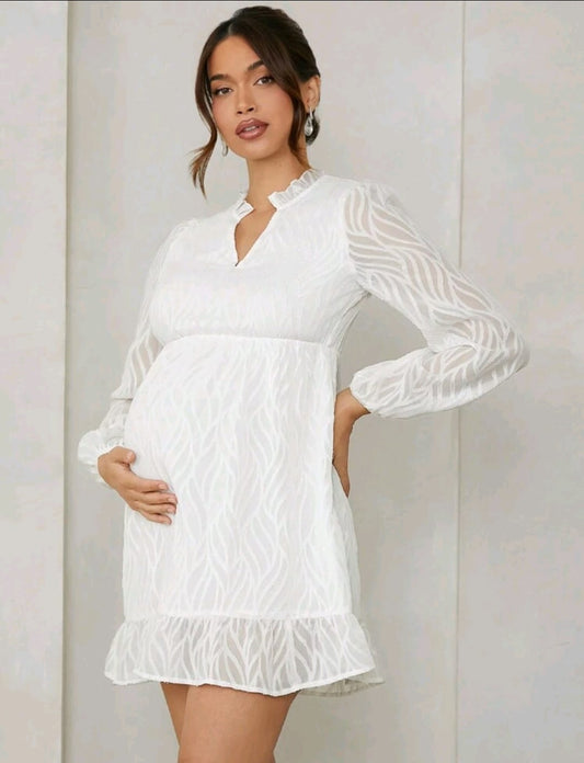 Vestido maternidad blanco corto camisero manga larga