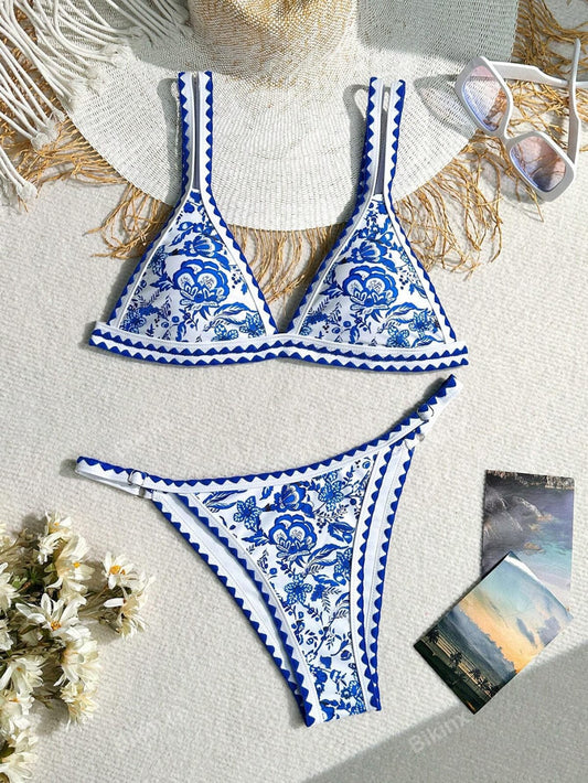 Traje de baño de dos piezas print celeste