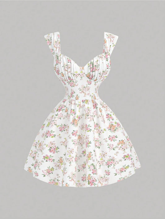 Vestido corto blanco estampado floral