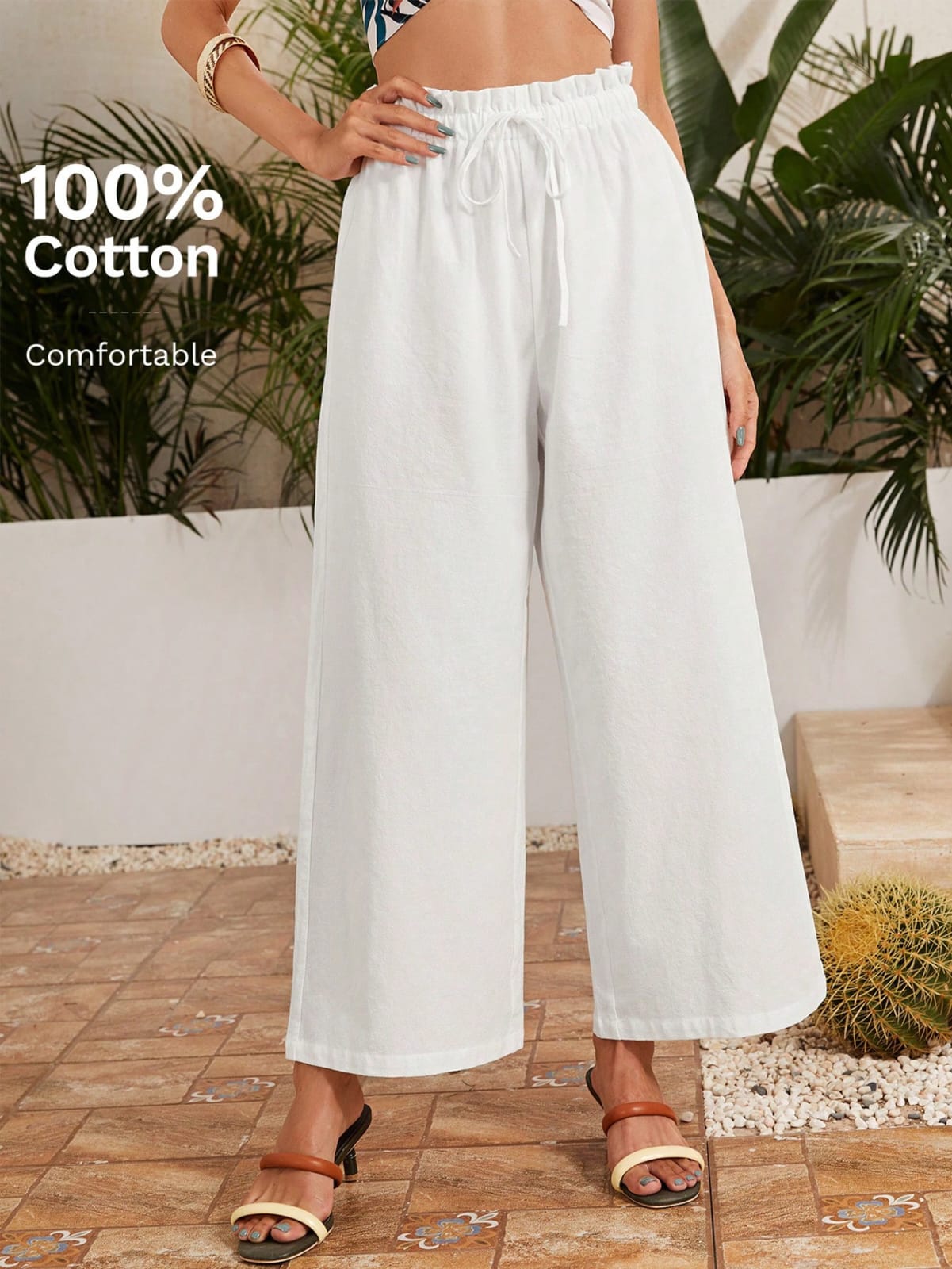 Pants pierna ancha blanco de algodón