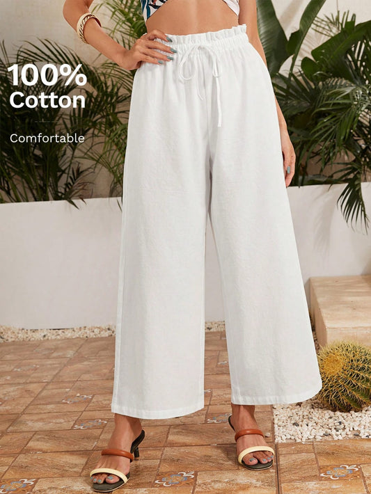 Pants pierna ancha blanco de algodón