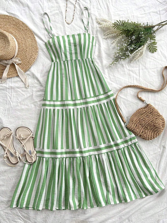 Vestido maxi oversize rayas verde