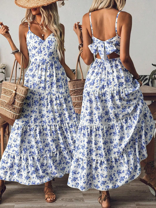Vestido oversize de amarrar estampado celeste