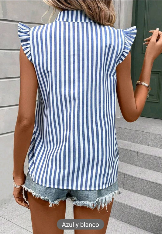 Blusa Mangas Cortas Rayas Azul