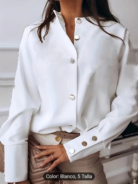 Blusa Blanca manga larga botones plateado