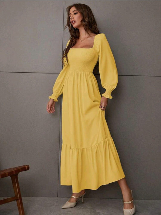 Vestido maxi De Manga Larga amarillo
