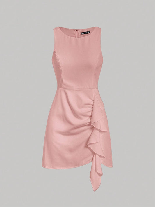 Vestido corto  Rosado con ribette sin mangas