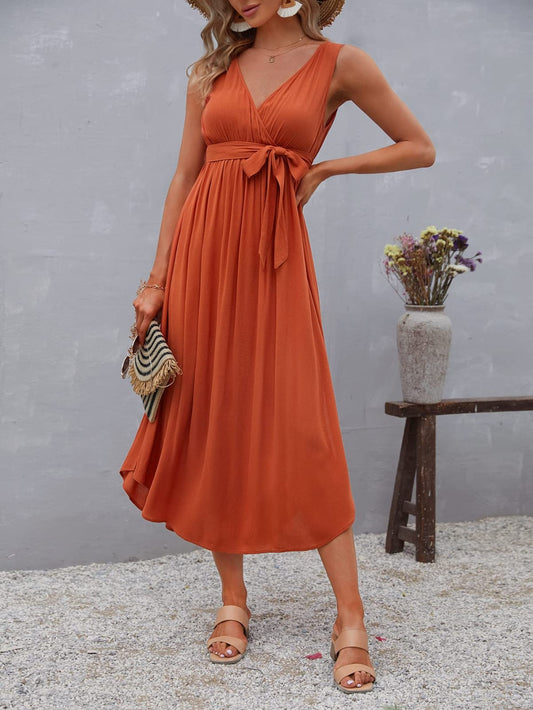 Vestido midi naranja sin mangas