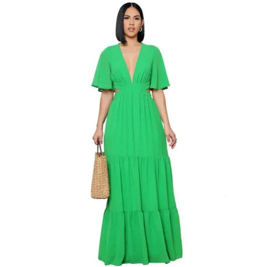 Vestido maxi verde  con mangas