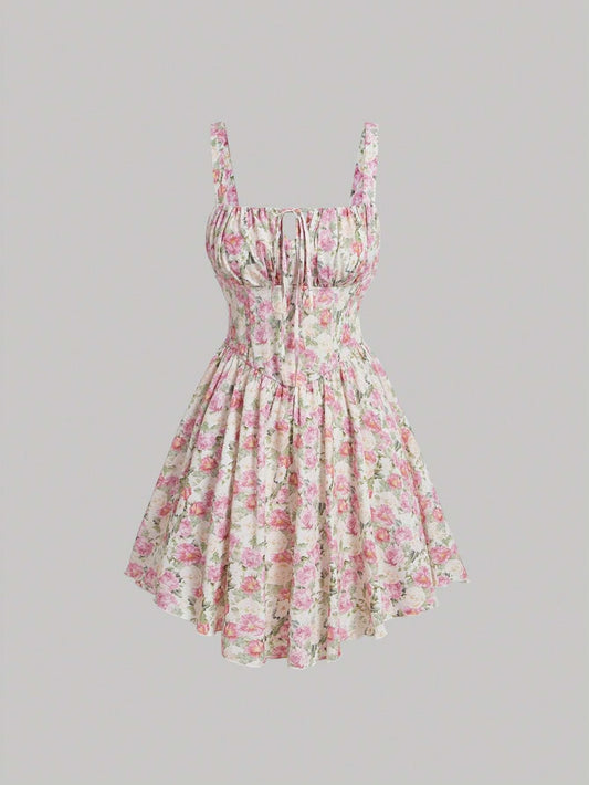 Vestido De Tirantes Con Escote Cuadrado Y Estampado Floral