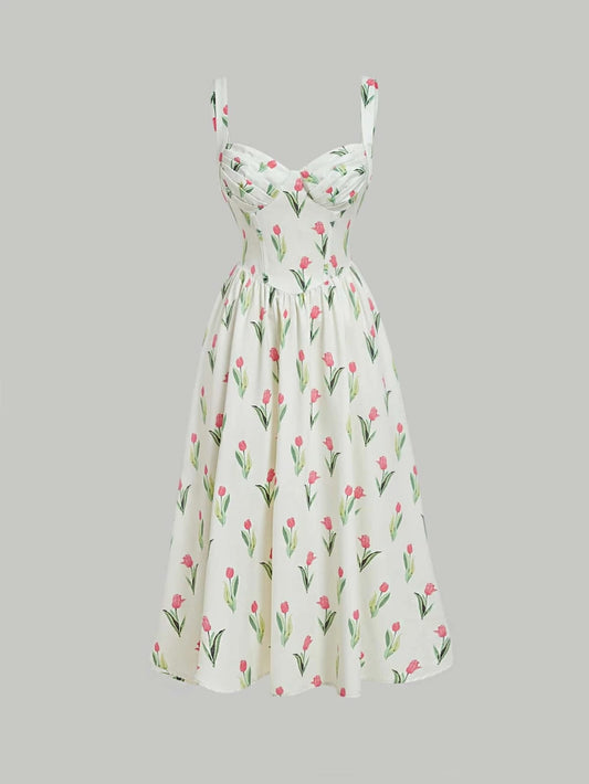 Vestido tulipanes largo sin mangas