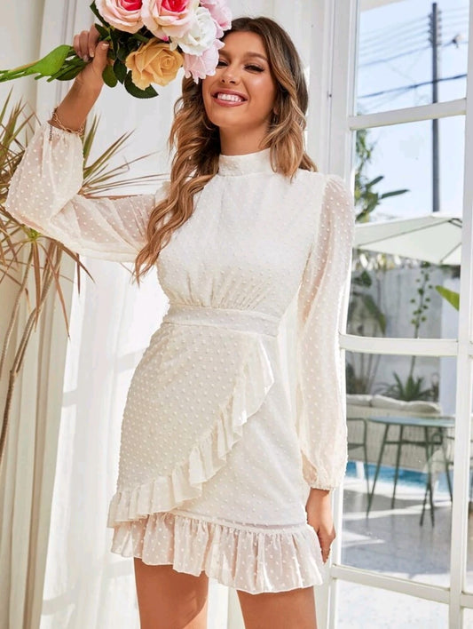 Vestido blanco manga larga tela de puntos