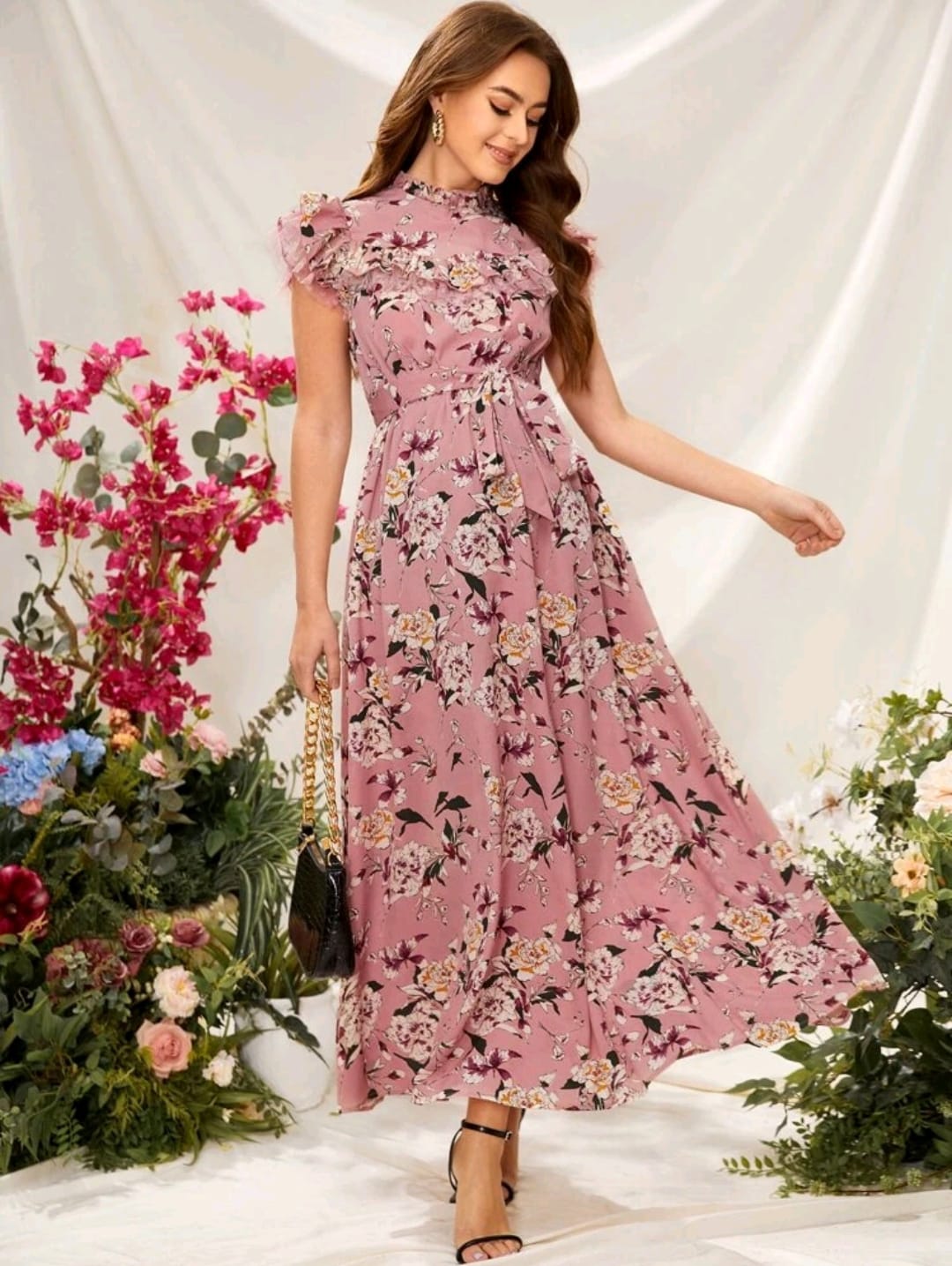 Vestido Rosa Largo Estampado