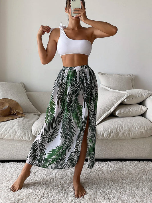 Traje de baño Blanco Estampado Hojas 3pcs
