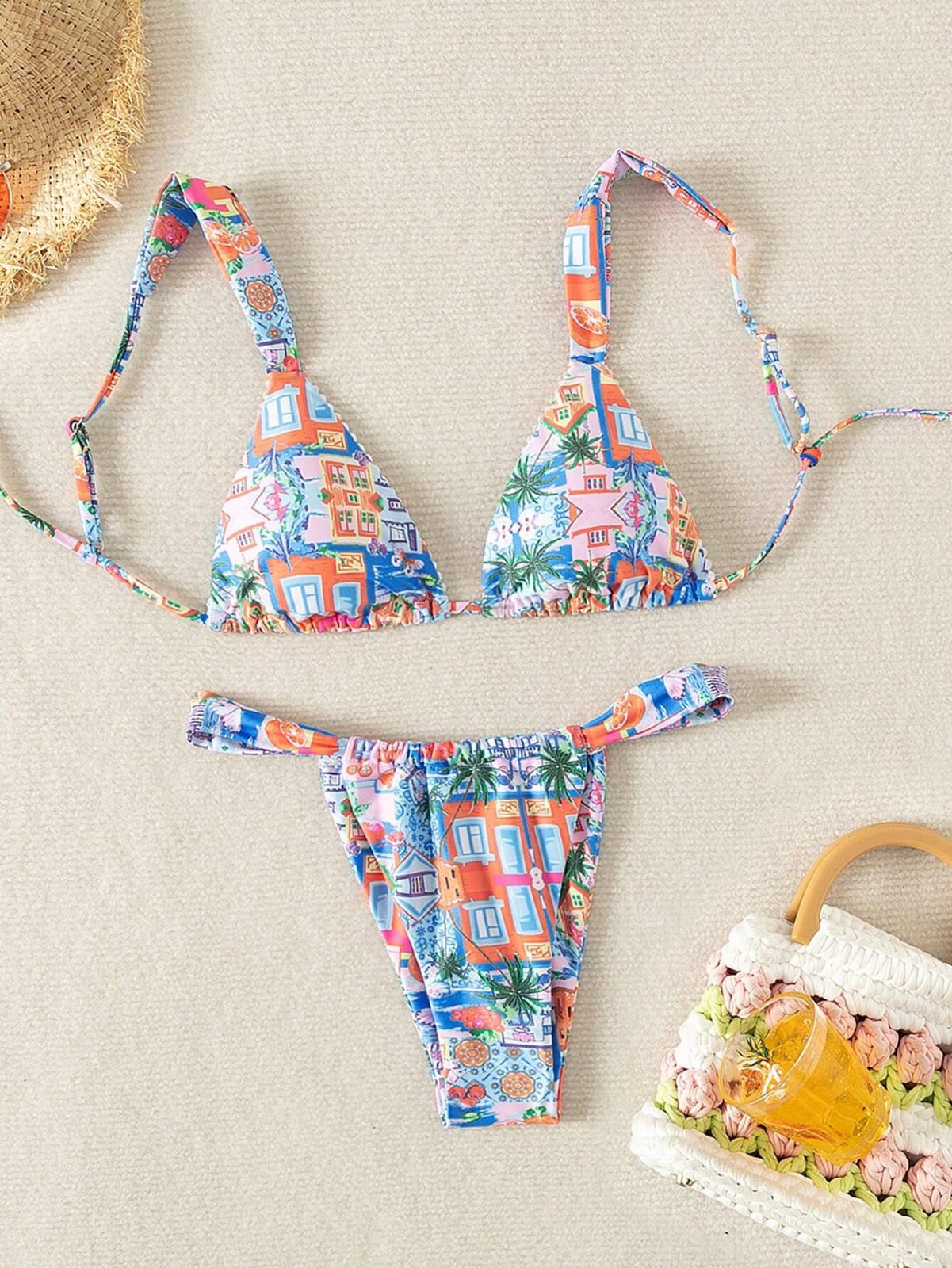 Traje de baño estampado celeste