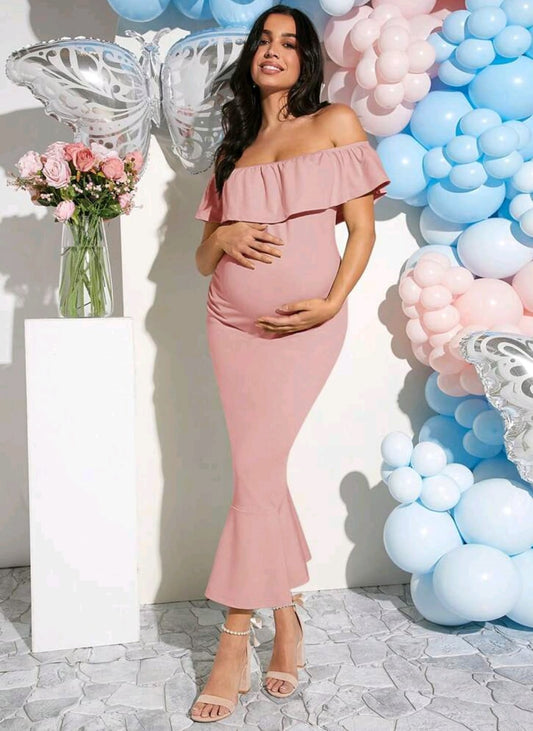 Vestido Elegante y Ajustado de Maternidad rosado
