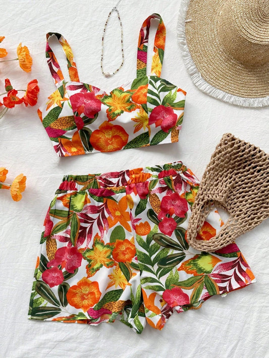 Conjunto de top con short estampado flores