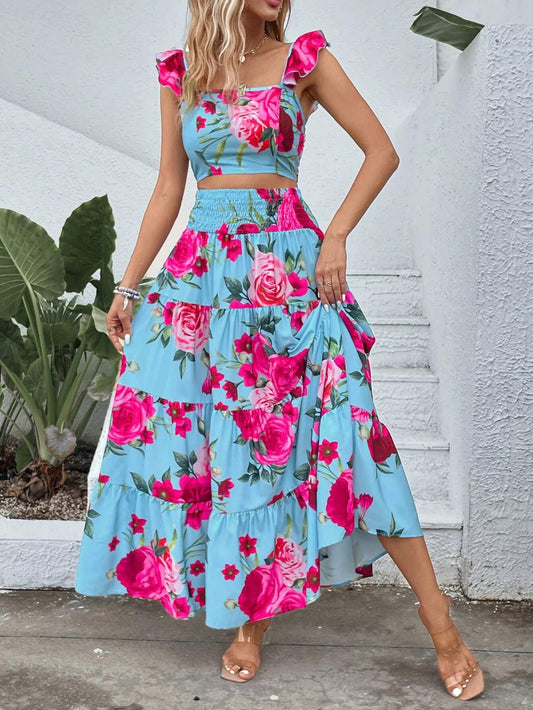 Conjunto Falda Estampado Celeste