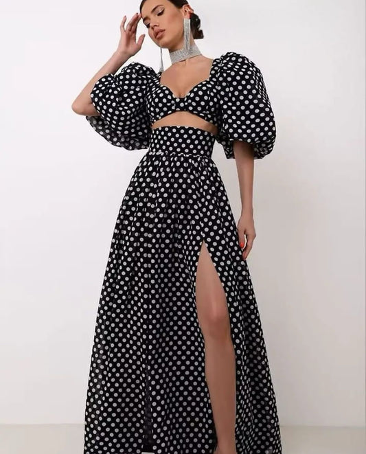 Conjunto polka Negro con estampado de punto