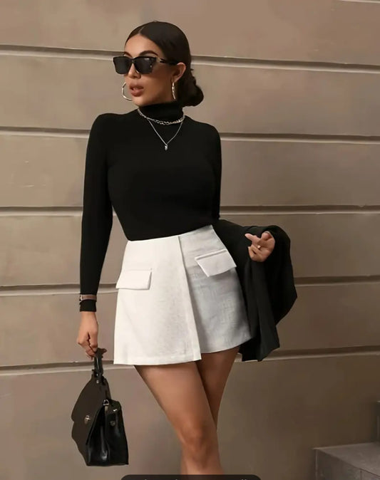 Skort Blanco con Bolsas Falsas